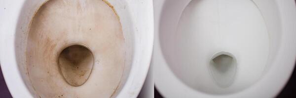 Collage. Cleaning the washbasin. The dirty yellow ceramic photo