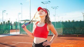 Tennis court, athletic body. Fitness, weight loss photo