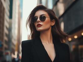 AI generated Beautiful woman in urban background photo