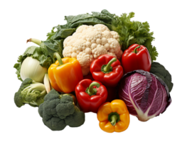 AI generated portrait of various kinds of vegetables on transparent background, generative ai png