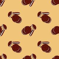 Pattern with chocolate cookies on orange background, hand drawn doodles. National Cookie Day. vector