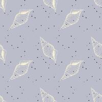 Sea bottom pattern with seachells contour hand drawn and small stones on pastel color background. vector