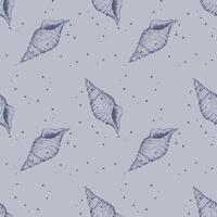 Sea bottom pattern with seachells contour hand drawn and small stones on pastel color background. vector