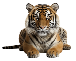 ai gegenereerd portret van een tijger dier zittend ontspannen geïsoleerd Aan een transparant achtergrond. generatief ai png