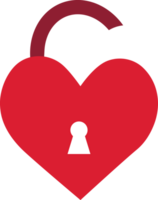 Transparent red heart-shaped unlocked padlock png