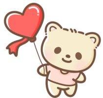 main tiré griffonnage dessin animé style illustration de mignonne kawaii Jaune ours pour valentines journée avec le cœur et l'amour thème rouge pour salutation cartes avec une cœur en forme de cerf-volant ballon png