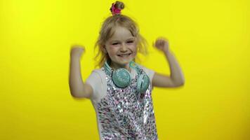 Overjoyed child celebrate with happiness, emotionally rejoicing in victory success, winner. Kid girl video