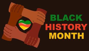 Black History Month. Hands, symbol of unity, mutual support. African American History. Celebrated annual. In February in United States and Canada. Poster, card, banner, background. Vector illustration