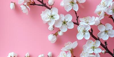 AI generated a pink background with white blossoms of cherries against a pink background photo