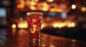 AI generated beer glass with heart shaped hearts photo