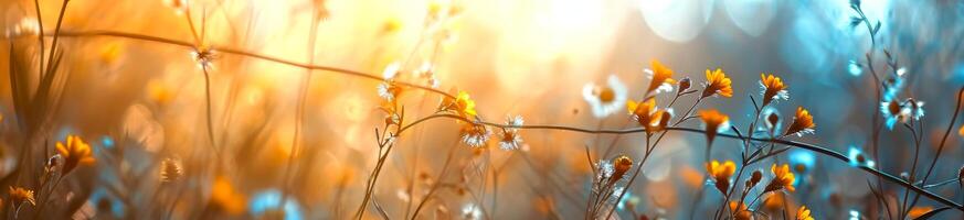 ai generado flores en el campo en Brillo Solar foto