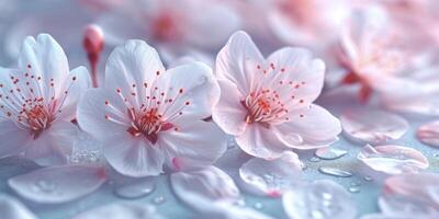 ai generado flores con un antecedentes de pétalos en un blanco mesa foto