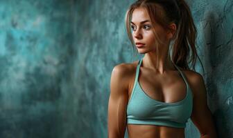 AI generated fitness girl with toned body posing for bodybuilding photo