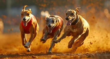 ai generado galgos carrera en un competitivo carrera foto