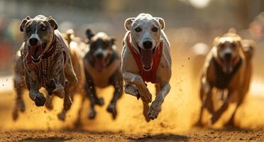 ai generado galgo Razas oferta el oportunidad para usted a carrera cuatro o seis perros a una vez foto