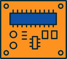 tarjeta de circuito impreso tablero línea lleno dos colores icono vector