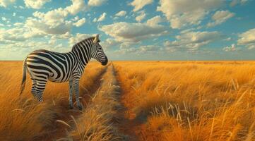 AI generated zebra crossing the savannah in namibia savannah photo