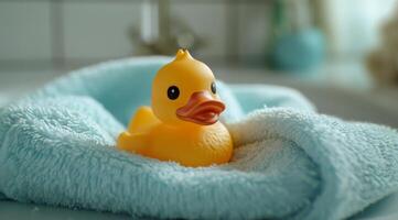 AI generated rubber duck on a towel photo