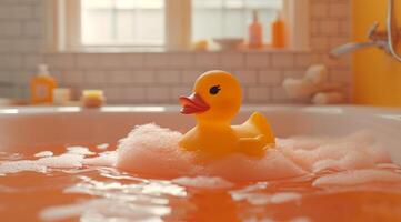 AI generated rubber duck at play with and showers in a bathroom photo