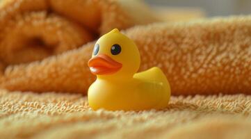 AI generated rubber duck on a towel photo