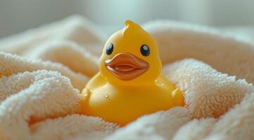 AI generated rubber duck on a towel photo