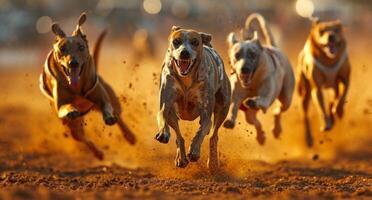 AI generated running greyhounds on the track photo