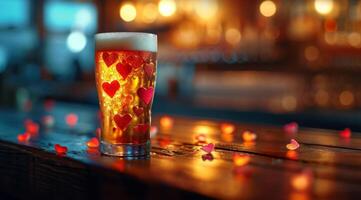 AI generated beer glass with heart shaped hearts photo