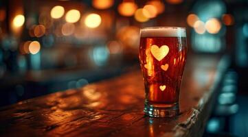 AI generated beer glass with heart shaped hearts photo