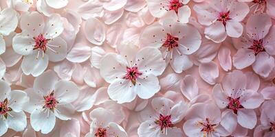 ai generado flores con un antecedentes de pétalos en un blanco mesa foto