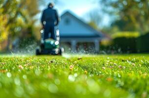 AI generated person's mowing lawn of grass photo