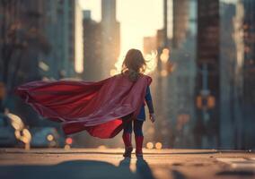 AI generated little girl in superman costume photo