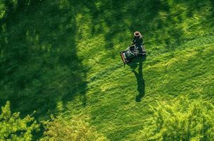 AI generated person's mowing lawn of grass photo