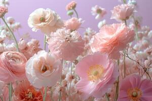 AI generated pink and white flowers are mixed and arranged photo