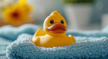 AI generated rubber duck on a towel photo