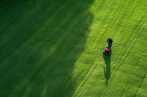 AI generated person's mowing lawn of grass photo