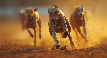 AI generated running greyhounds on the track photo