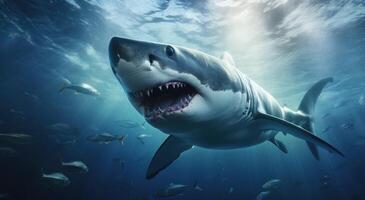 AI generated a white shark that is swimming in a beautiful underwater environment photo