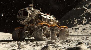 AI generated a modern, robotic spacecraft is on the moon with it's wheels off photo