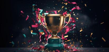 AI generated a golden trophy with confetti surrounding it photo