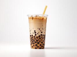 AI generated bubble tea drink on table with straw photo