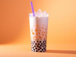 AI generated bubble tea drink on table with straw photo