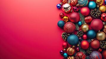 AI generated Vibrant hues of decorations create a visually stunning and festive backdrop with copy space photo
