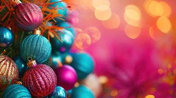 AI generated Vibrant hues of decorations create a visually stunning and festive backdrop with copy space photo