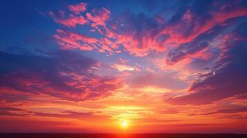 AI generated The sky ablaze with warm hues as the sun sets, casting a magical summer glow photo