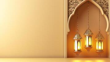 AI generated Ramadan Kareem holiday frame background with copy space photo