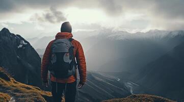 AI generated man climbing a mountain photo