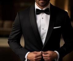 AI generated men's tuxedos, men's tuxedo styles, black tuxedos photo