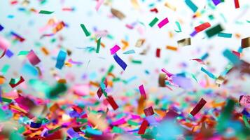 AI generated Colorful confetti rains down, adding excitement to the celebratory occasion with copy space photo