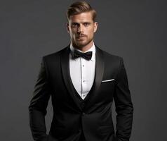 AI generated men's tuxedos, men's tuxedo styles, black tuxedos photo