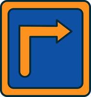 Turn Right Line Filled Two Colors Icon vector